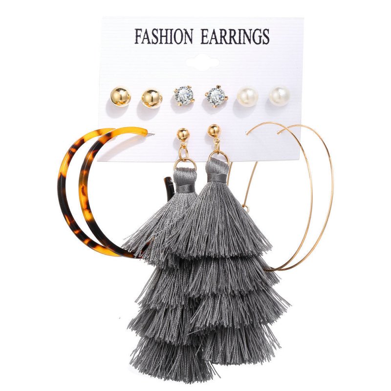 Acrylic Artificial Pearl Circle Tassel Earring Set 6 Pieces Cross Border Earrings-Jewearrings