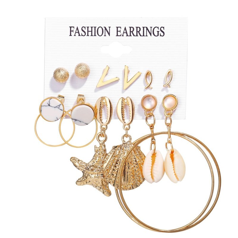 Acrylic Artificial Pearl Circle Tassel Earring Set 6 Pieces Cross Border Earrings-Jewearrings