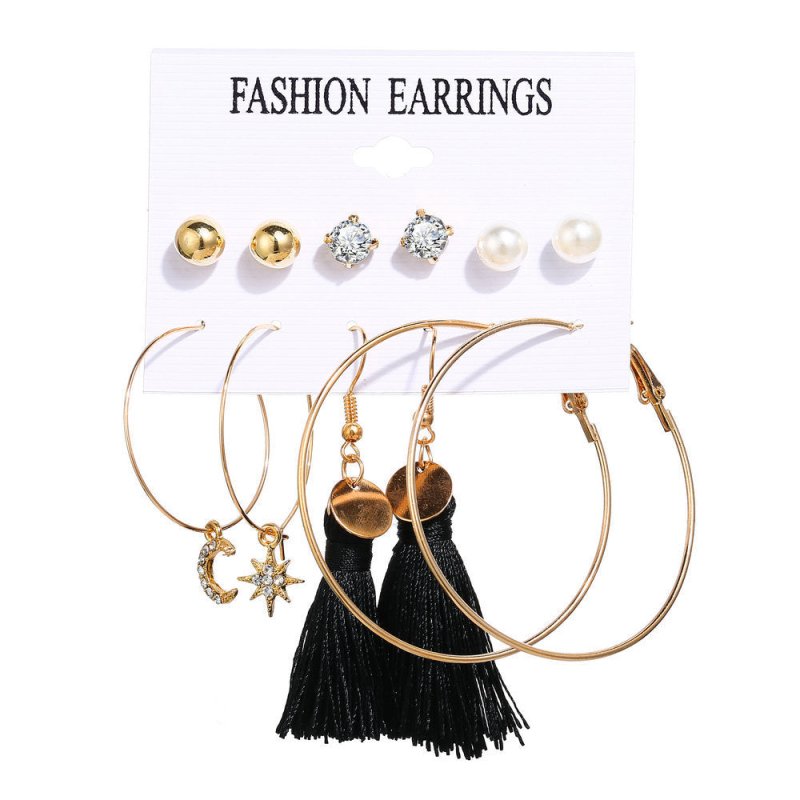 Acrylic Artificial Pearl Circle Tassel Earring Set 6 Pieces Cross Border Earrings-Jewearrings