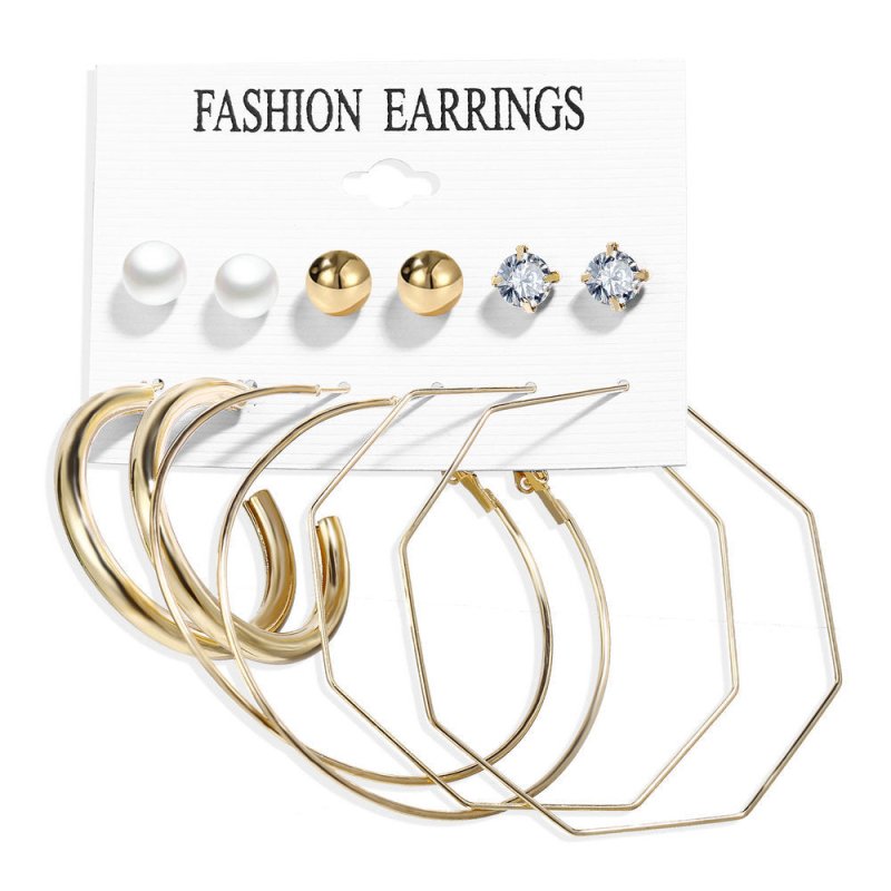 Acrylic Artificial Pearl Circle Tassel Earring Set 6 Pieces Cross Border Earrings-Jewearrings