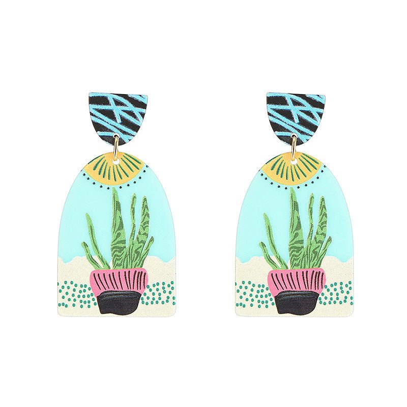 Acrylic Color Cactus Resin Earrings 3D Printing Plant-Jewearrings