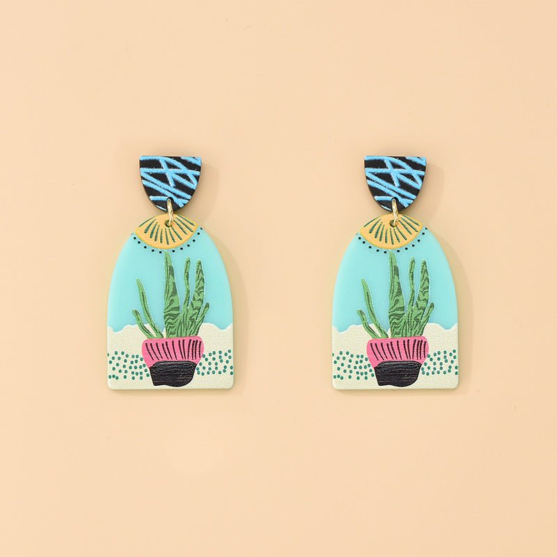 Acrylic Color Cactus Resin Earrings 3D Printing Plant-Jewearrings