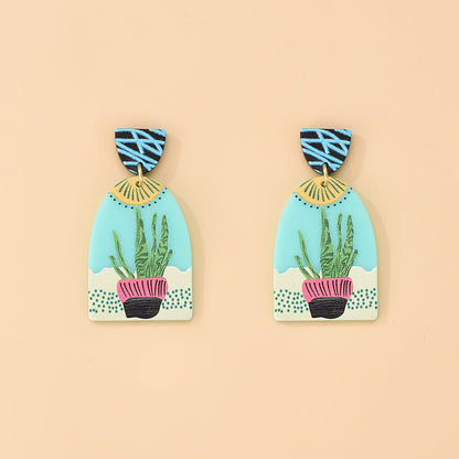 Acrylic Color Cactus Resin Earrings 3D Printing Plant-Jewearrings