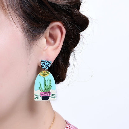 Acrylic Color Cactus Resin Earrings 3D Printing Plant-Jewearrings