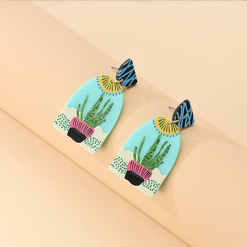 Acrylic Color Cactus Resin Earrings 3D Printing Plant-Jewearrings