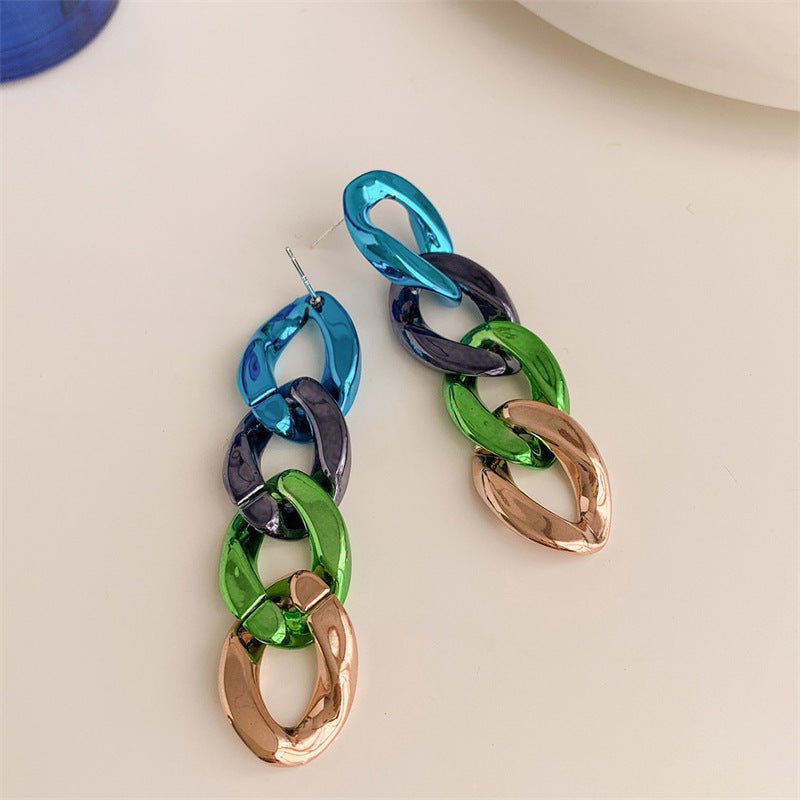 Acrylic Color Contrast Patchwork Earrings-Jewearrings