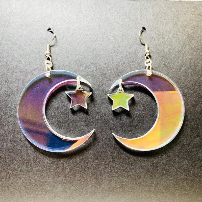 Acrylic Colorful Transparent Symphony Star Moon Earrings-Jewearrings