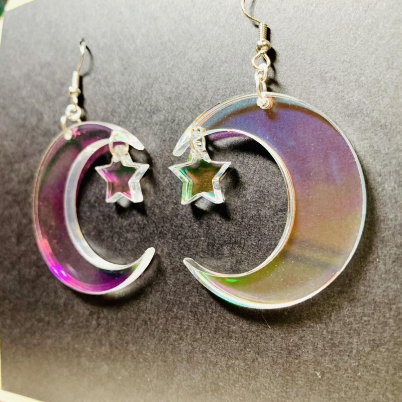 Acrylic Colorful Transparent Symphony Star Moon Earrings-Jewearrings