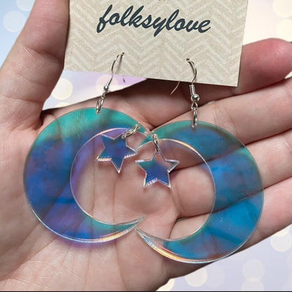 Acrylic Colorful Transparent Symphony Star Moon Earrings-Jewearrings