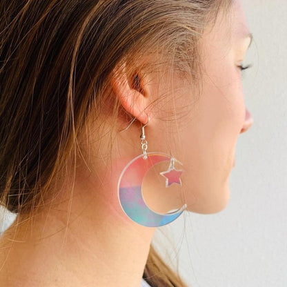 Acrylic Colorful Transparent Symphony Star Moon Earrings-Jewearrings