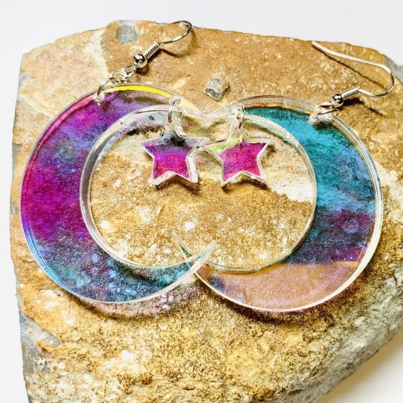 Acrylic Colorful Transparent Symphony Star Moon Earrings-Jewearrings