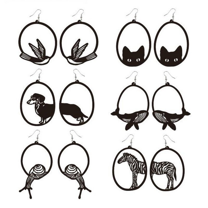 Acrylic Dangle Earrings Round Asymmetric Black For Cat Zebra Snail Swallow Whale Dog Drop Earrings Exaggerated Jewelry-Jewearrings