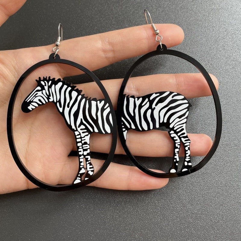 Acrylic Dangle Earrings Round Asymmetric Black For Cat Zebra Snail Swallow Whale Dog Drop Earrings Exaggerated Jewelry-Jewearrings