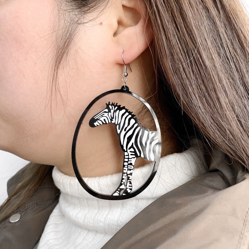 Acrylic Dangle Earrings Round Asymmetric Black For Cat Zebra Snail Swallow Whale Dog Drop Earrings Exaggerated Jewelry-Jewearrings