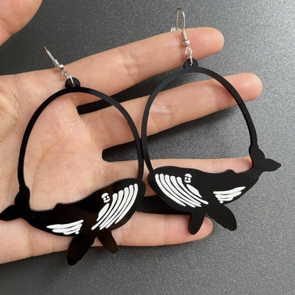 Acrylic Dangle Earrings Round Asymmetric Black For Cat Zebra Snail Swallow Whale Dog Drop Earrings Exaggerated Jewelry-Jewearrings