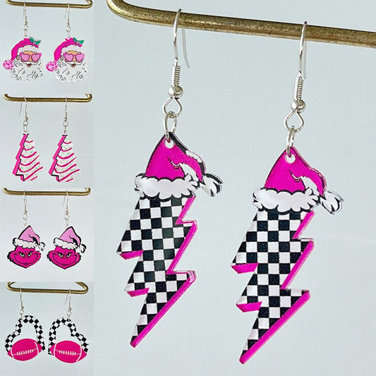 Acrylic Earrings Christmas Cute Cartoon Christmas Santa Claus Tree Football Lightning Earrings Jewelry-Jewearrings