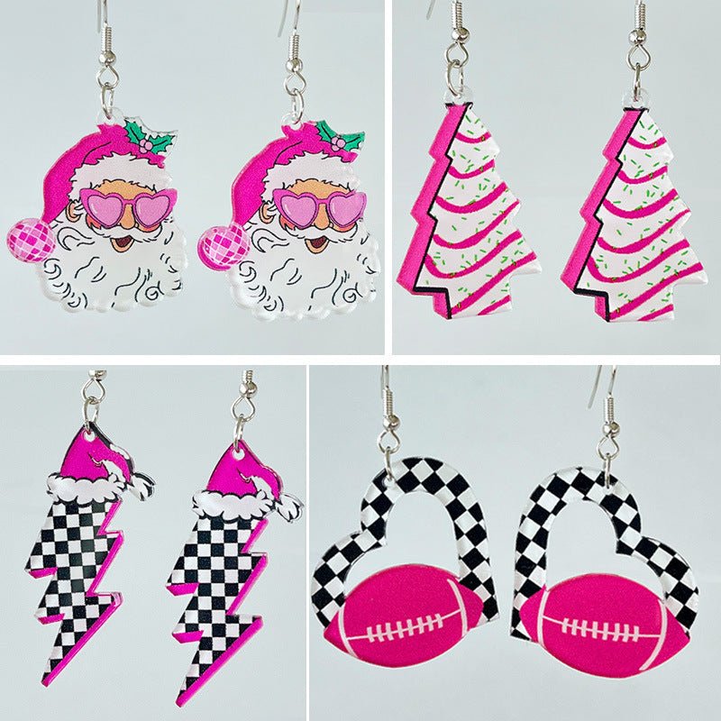 Acrylic Earrings Christmas Cute Cartoon Christmas Santa Claus Tree Football Lightning Earrings Jewelry-Jewearrings