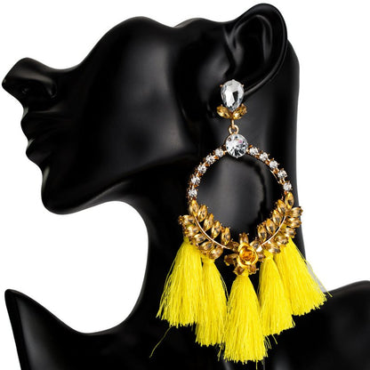 Acrylic Earrings With Exaggerated Floral Diamonds And Tassels-Jewearrings