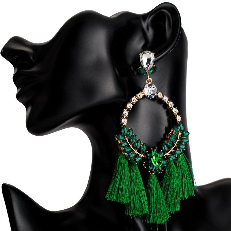 Acrylic Earrings With Exaggerated Floral Diamonds And Tassels-Jewearrings