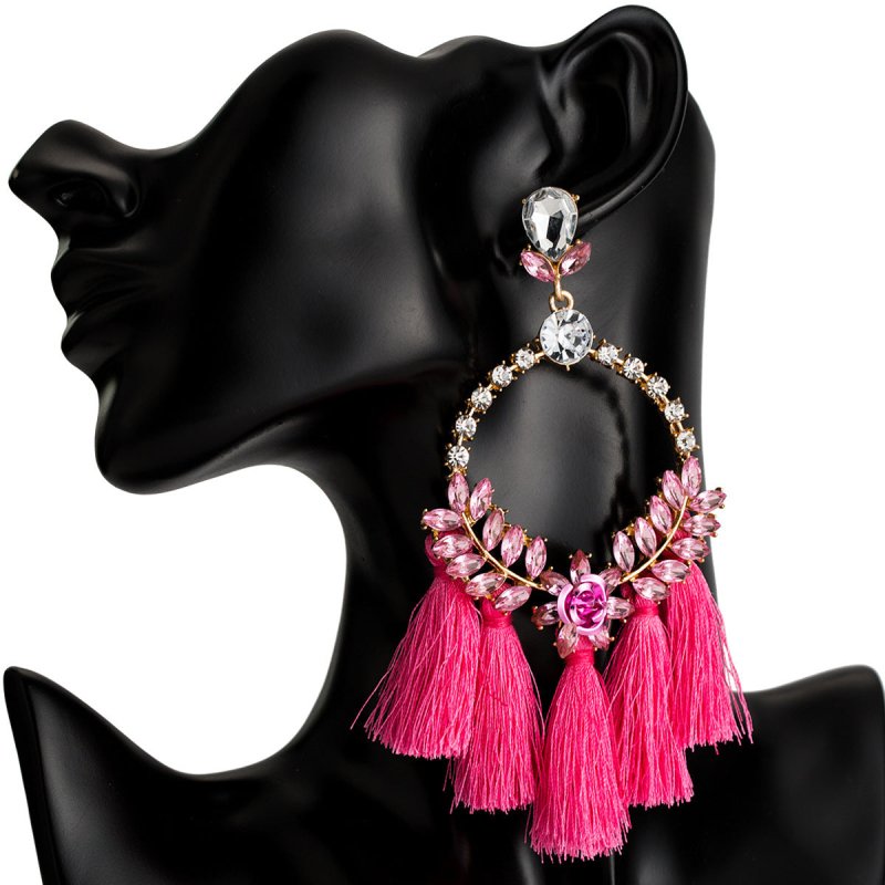 Acrylic Earrings With Exaggerated Floral Diamonds And Tassels-Jewearrings