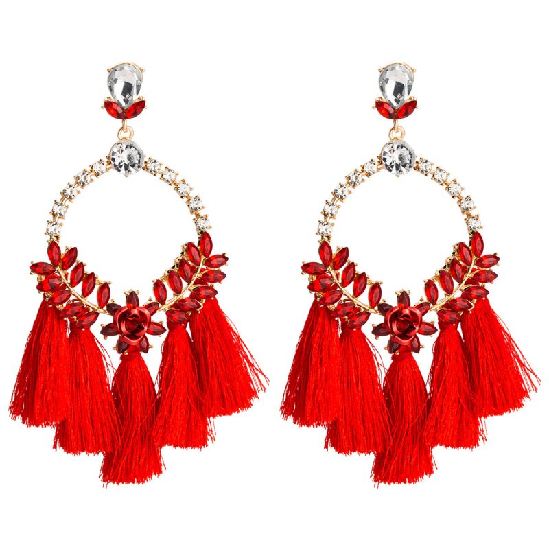 Acrylic Earrings With Exaggerated Floral Diamonds And Tassels-Jewearrings