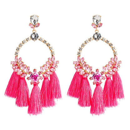 Acrylic Earrings With Exaggerated Floral Diamonds And Tassels-Jewearrings