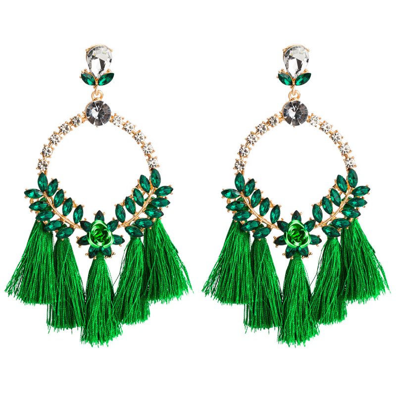 Acrylic Earrings With Exaggerated Floral Diamonds And Tassels-Jewearrings