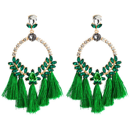 Acrylic Earrings With Exaggerated Floral Diamonds And Tassels-Jewearrings