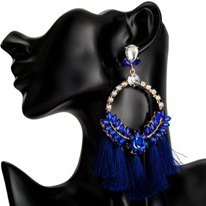 Acrylic Earrings With Exaggerated Floral Diamonds And Tassels-Jewearrings