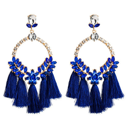 Acrylic Earrings With Exaggerated Floral Diamonds And Tassels-Jewearrings