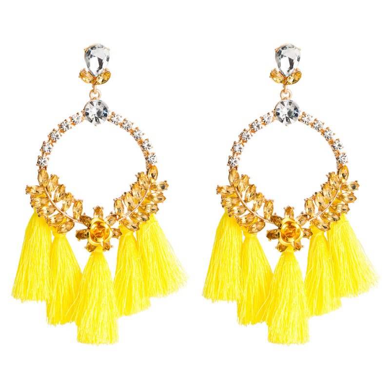 Acrylic Earrings With Exaggerated Floral Diamonds And Tassels-Jewearrings