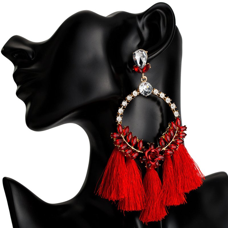 Acrylic Earrings With Exaggerated Floral Diamonds And Tassels-Jewearrings