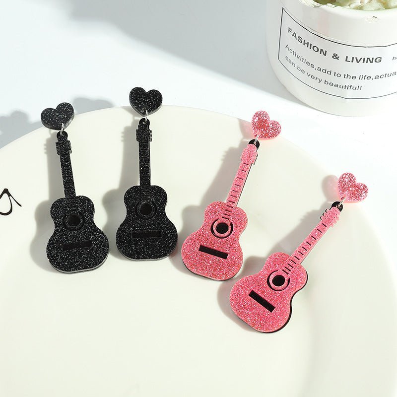 Acrylic Fashion Personality Vintage Guitar-shaped Earrings-Jewearrings