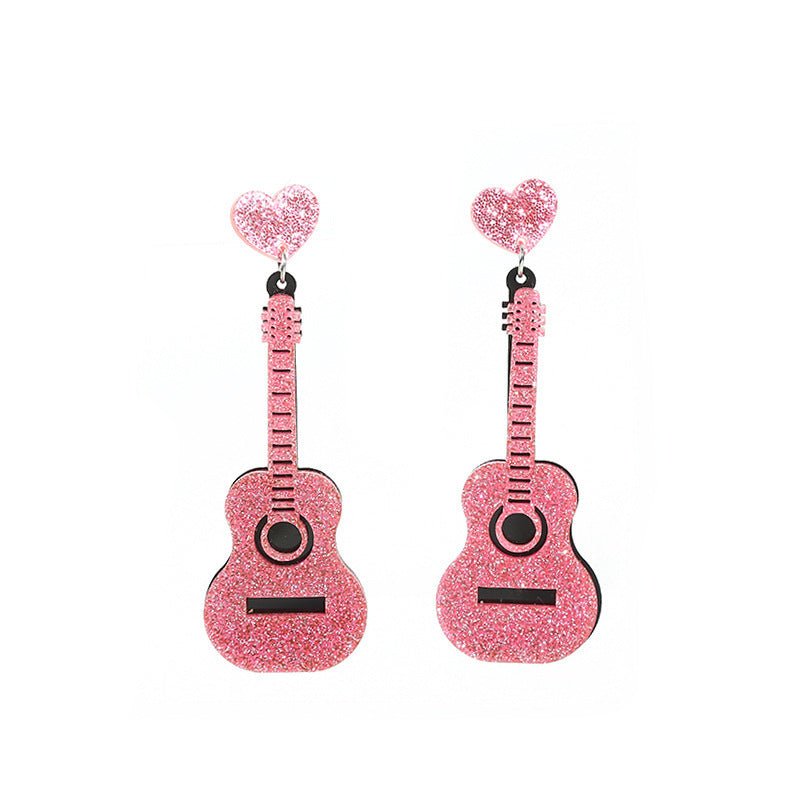 Acrylic Fashion Personality Vintage Guitar-shaped Earrings-Jewearrings