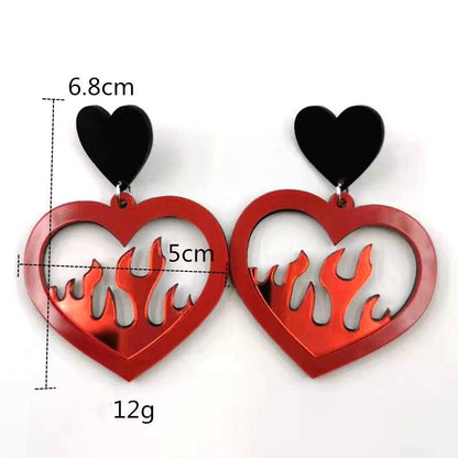 Acrylic Fiery Red Heart Love Funny Party Earrings-Jewearrings