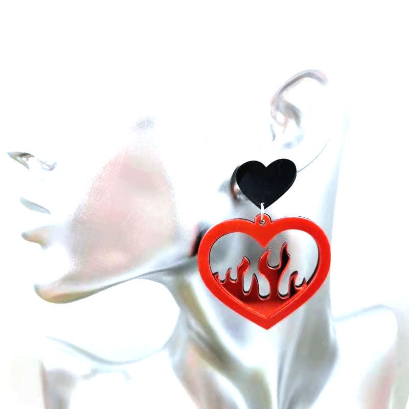 Acrylic Fiery Red Heart Love Funny Party Earrings-Jewearrings