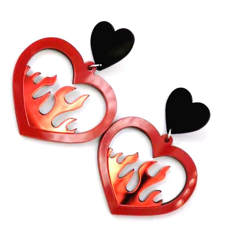 Acrylic Fiery Red Heart Love Funny Party Earrings-Jewearrings