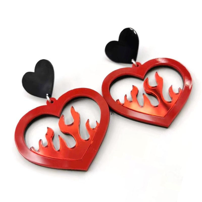 Acrylic Fiery Red Heart Love Funny Party Earrings-Jewearrings