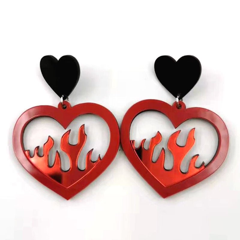 Acrylic Fiery Red Heart Love Funny Party Earrings-Jewearrings