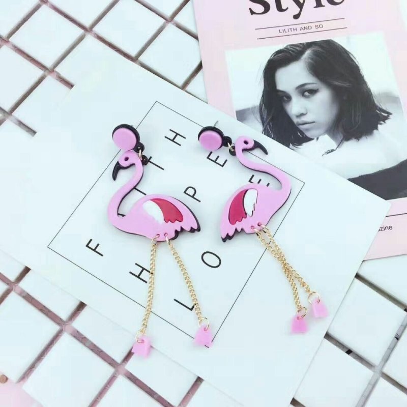 Acrylic Flamingo Earrings Tassel Socialite Temperament Earrings-Jewearrings