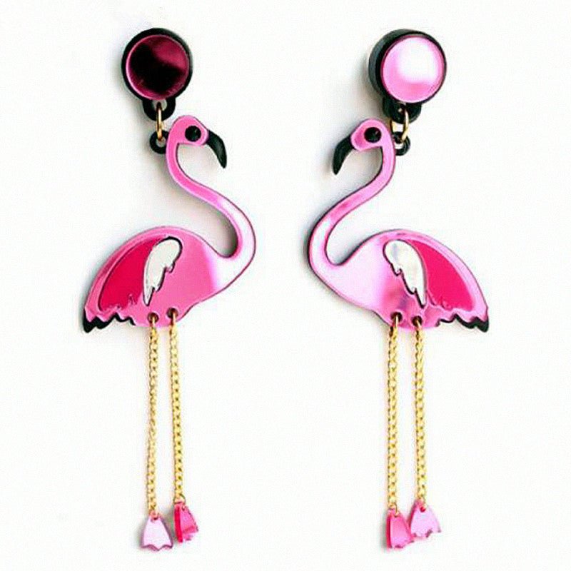 Acrylic Flamingo Earrings Tassel Socialite Temperament Earrings-Jewearrings