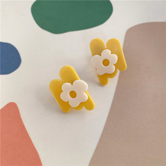 Acrylic Flower Asymmetric Geometric Earrings-Jewearrings