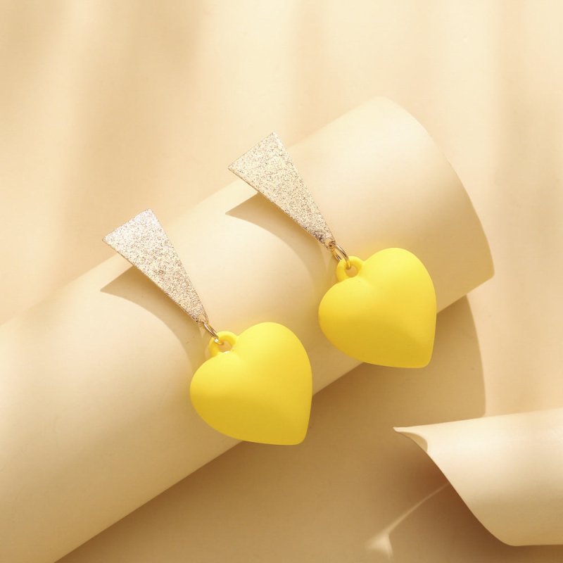 Acrylic Fluorescent Yellow Love Triangle Long Earrings-Jewearrings