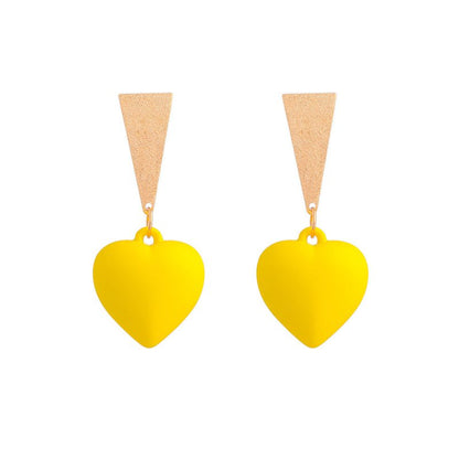 Acrylic Fluorescent Yellow Love Triangle Long Earrings-Jewearrings