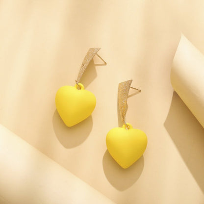 Acrylic Fluorescent Yellow Love Triangle Long Earrings-Jewearrings