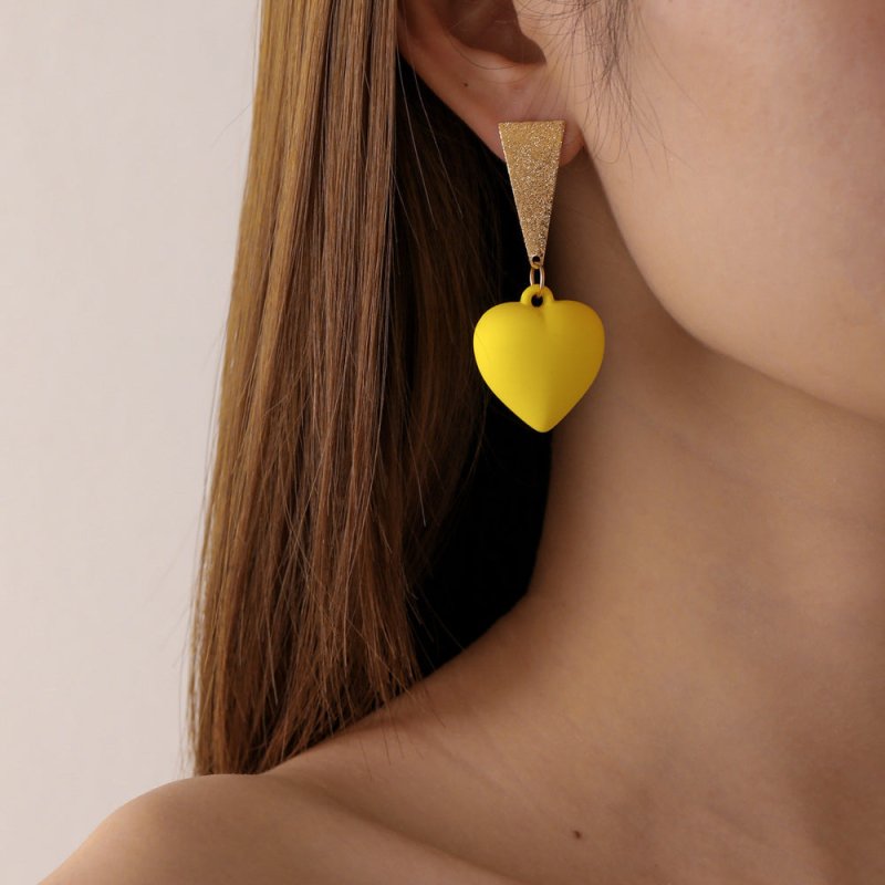 Acrylic Fluorescent Yellow Love Triangle Long Earrings-Jewearrings