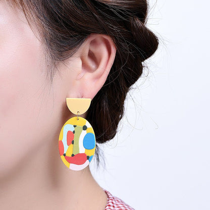 Acrylic Graffiti Contrast Color Earrings Fashion-Jewearrings