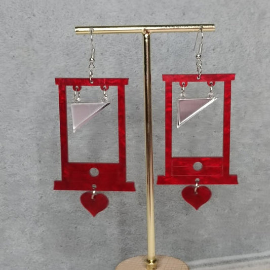 Acrylic Guillotine Vintage Heart Earrings-Jewearrings