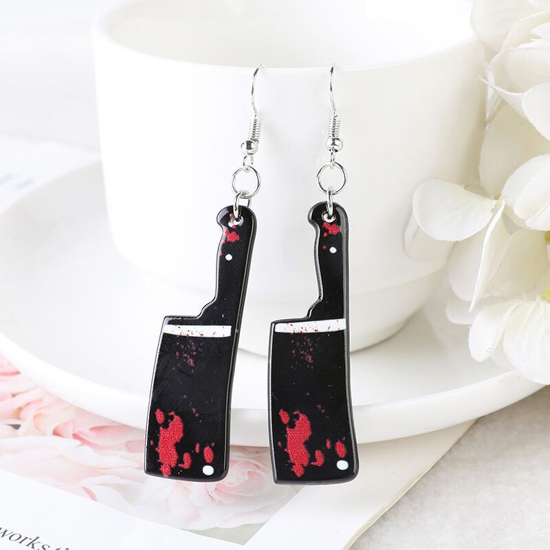 Acrylic Halloween Personality Fun With Blood Kitchen Knife Scissors Sharp Knife Simple Earrings Ear Accessories-Jewearrings