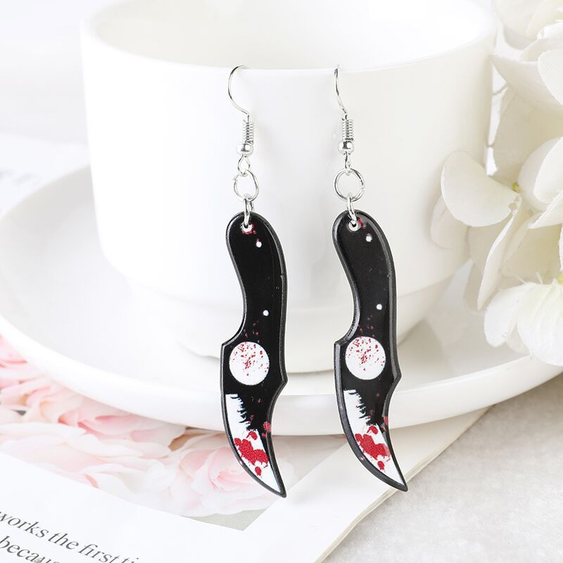 Acrylic Halloween Personality Fun With Blood Kitchen Knife Scissors Sharp Knife Simple Earrings Ear Accessories-Jewearrings